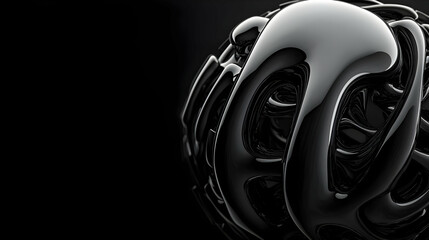 Black Glossy Sphere Shape With Geometric Pattern on Dark Background