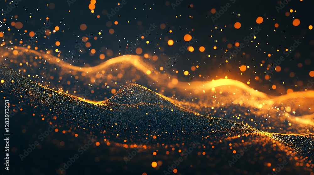 Poster glowing gold particles creating a flowing abstract and artistic design
