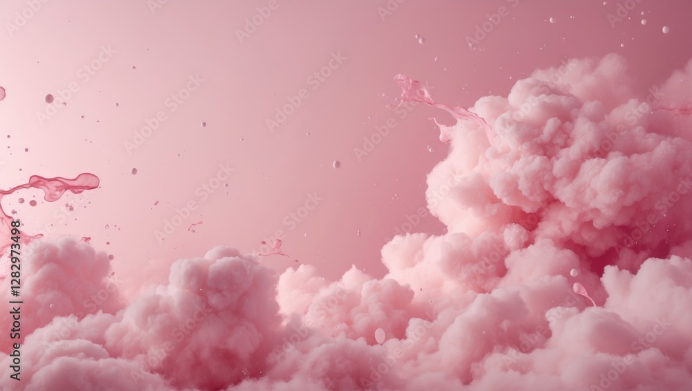 Canvas Prints pink fluffy clouds with splashes of liquid on a soft pink background, abstract textured scene for cr