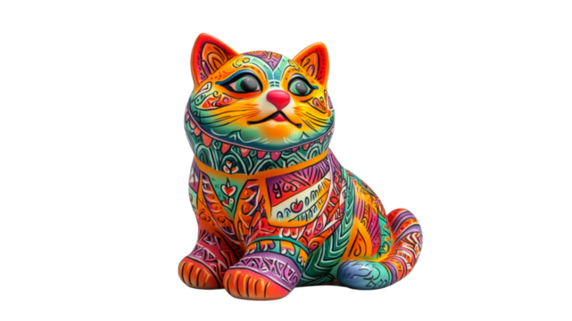 Intricate colorful ceramic cat