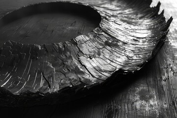 Organic wave and circle formation on dark rock texture with cracked stone layers
