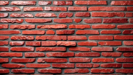 red brick wall texture with unevenly arranged bricks in various shades of red and a gray mortar background