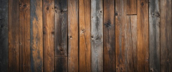 Obraz premium Wooden planks background with varying shades of brown and gray textures in a horizontal arrangement