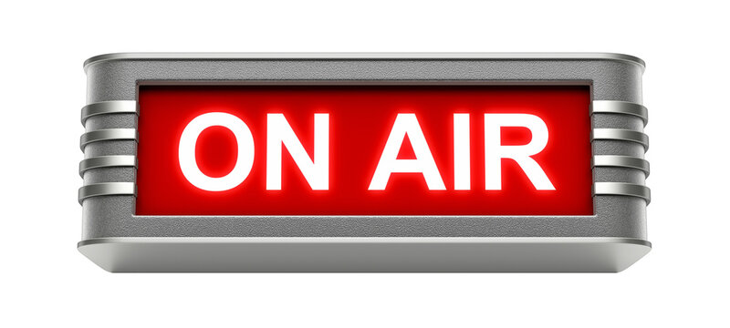 Retro red ON AIR sign isolated on transparent background - 3d PNG illustration
