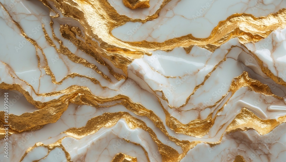 Poster white and gold marble texture with irregular wavy patterns and shiny metallic accents suitable for b