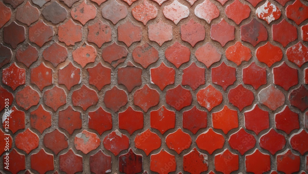 Poster red and orange patterned tile background with a mix of star and hexagon shapes showcasing a rustic d
