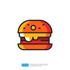 Stylized Icon of a Delicious Cheeseburger with Orange and Yellow Tones on White Background