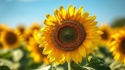 Obraz premium Bright sunflower in a sunny field landscape.