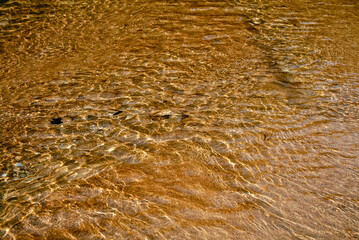 Sparkling Clear Water Reflecting Sunlight on Golden Sandy Riverbed