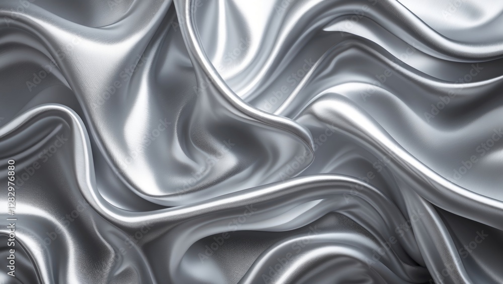 Poster silver satin fabric texture with smooth folds and creases in a wave pattern for design backgrounds a