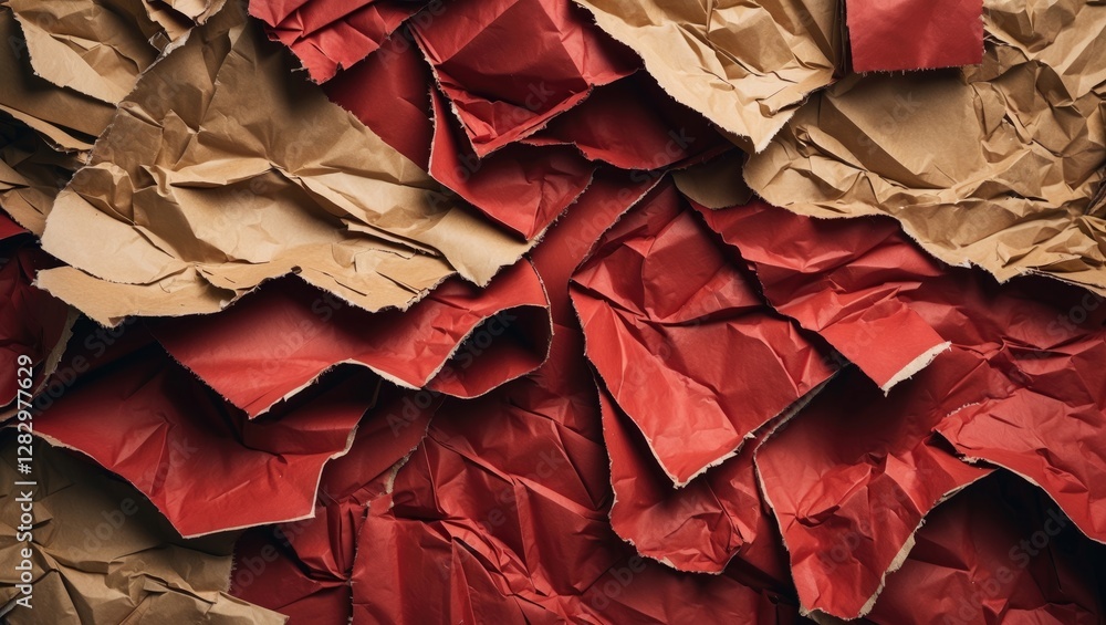 Poster textured crumpled paper background in shades of red and brown creating abstract composition for desi