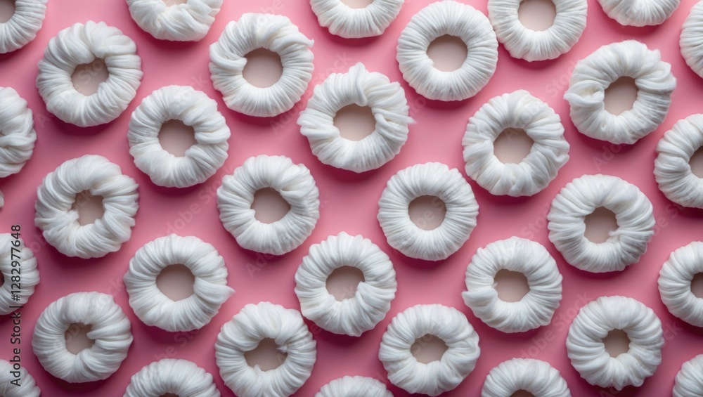 Aufkleber white fabric circular shapes arranged in a pattern on pink background textured surface