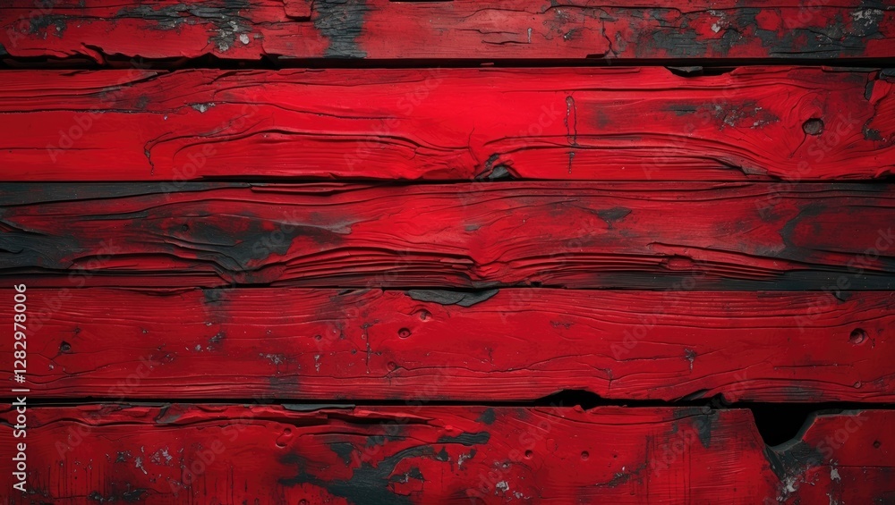 Poster red wooden planks with distressed texture and visible wear patterns as background or surface design