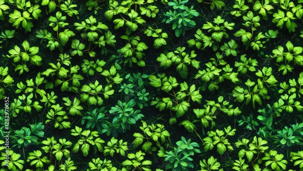 Aufkleber green foliage background pattern featuring various types of leaves in a dense arrangement with dark 