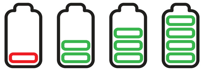 battery icon set. battery vector collection. battery level indicators. battery charger icon.