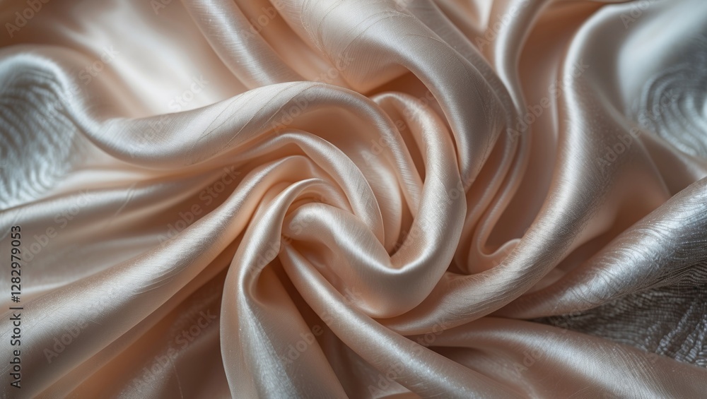 Poster silk fabric texture in soft peach color with elegant draping and smooth folds showcasing luxurious t