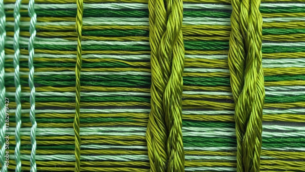 Poster green and turquoise yarn threads arranged in parallel lines showcasing different shades and textures