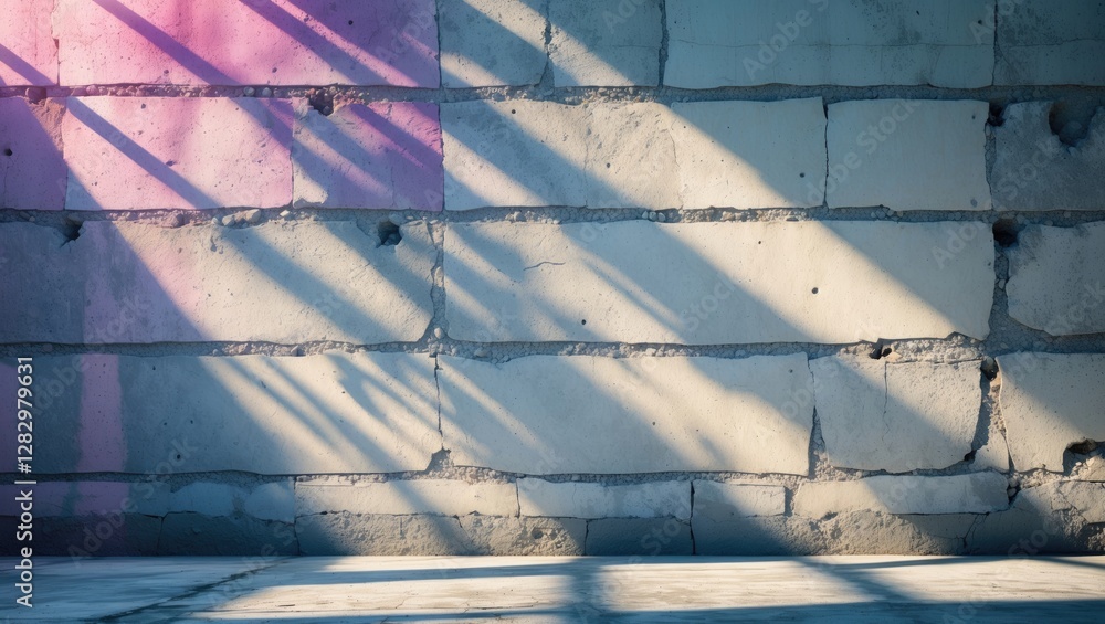 Aufkleber textured concrete wall with colorful shadows and light patterns created by sunlight at various angle