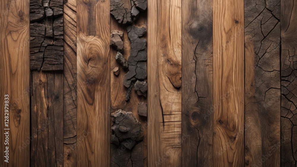 Poster wooden texture background featuring various shades and patterns of timber with rough and weathered s