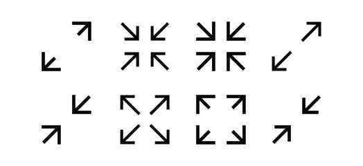 Fullscreen vector Icon with Arrows. Expand Maximize and minimize signs for Screen