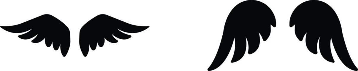 wings icon set.Fly illustration sign collection.Simple wings vector icons for web design on white background.Black wing icons.wings is ideal for logo, emblem, badge design.