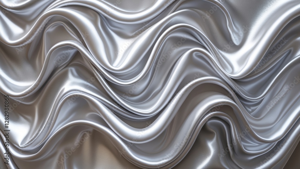 Poster silky smooth textured fabric in silver shimmering waves with natural folds and creases pattern suita