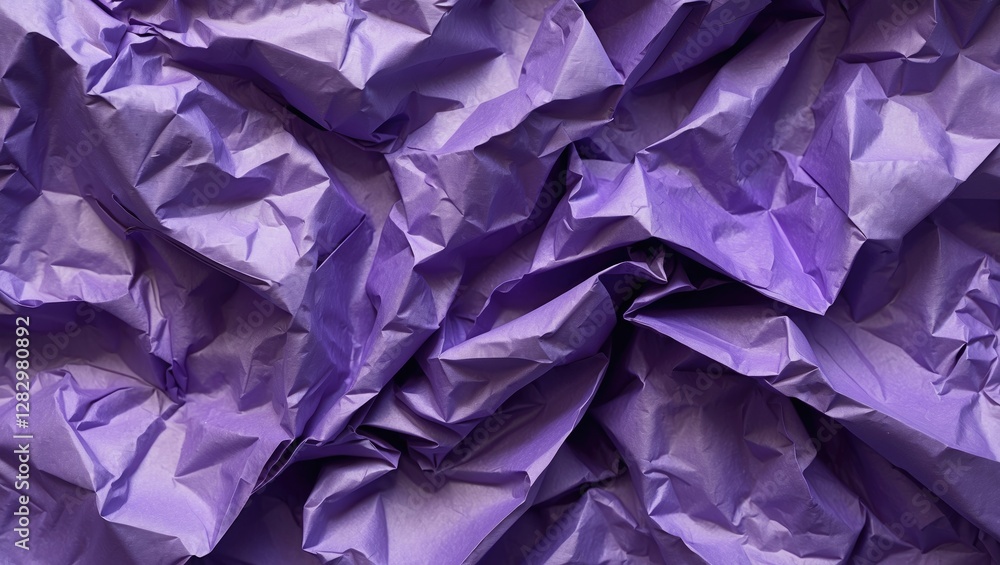 Poster crumpled purple paper texture background with varied shades and folds creating an abstract pattern