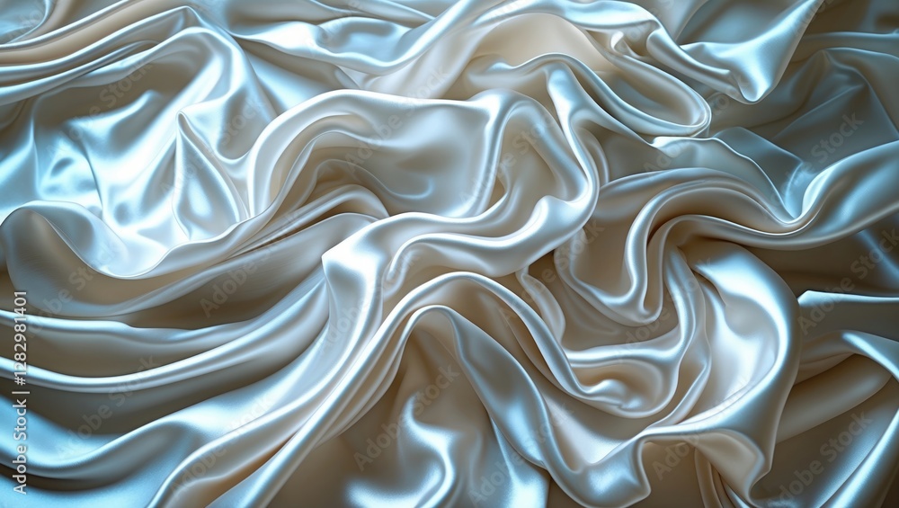 Poster satin fabric in soft pastel blue color with ripples and folds creating an elegant flowing texture ba