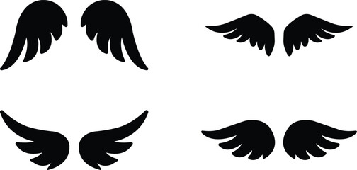 wings icon set.Fly illustration sign collection.Simple wings vector icons for web design on white background.Black wing icons.wings is ideal for logo, emblem, badge design.