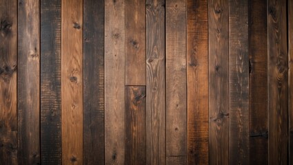 Rustic wooden wall texture with varying shades of brown and black in vertical planks for background use