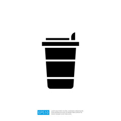 Icon of a Simple Silhouette Takeaway Beverage Cup Design Featuring a Straw in Minimalist Style
