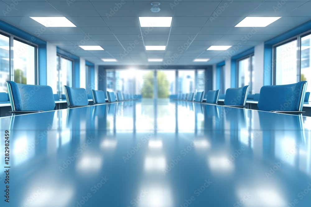 Poster bright classroom with panoramic windows and soft lighting in a blurred empty study room