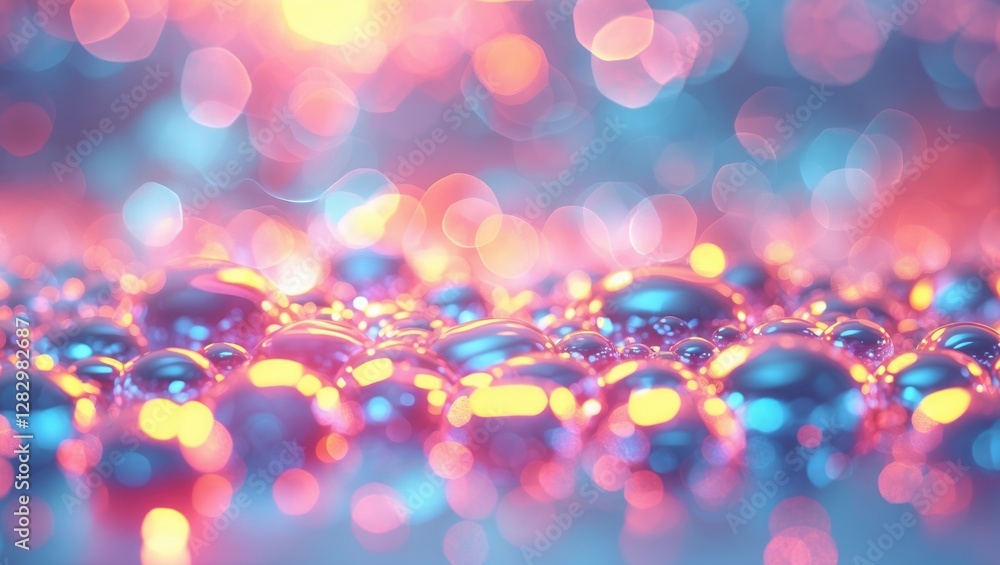 Poster colorful bokeh background with water droplets reflecting light in vibrant hues of blue and pink crea
