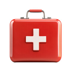 Obraz premium Essential Aid: A striking shot of a red first aid kit, displaying a white cross. The first aid kit represents preparedness and care.