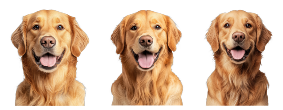 Trio of cheerful golden retrievers with joyful expressions