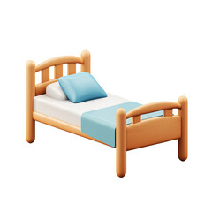 Cozy Bed: A inviting illustration of a classic single bed, perfect for rest and relaxation, complete with a soft pillow and cozy bedding. 