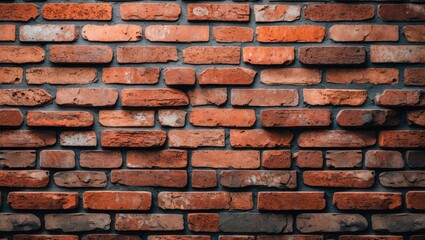 Obraz premium Red brick wall texture with visible mortar joints and varied brick patterns for architectural and interior design backgrounds.