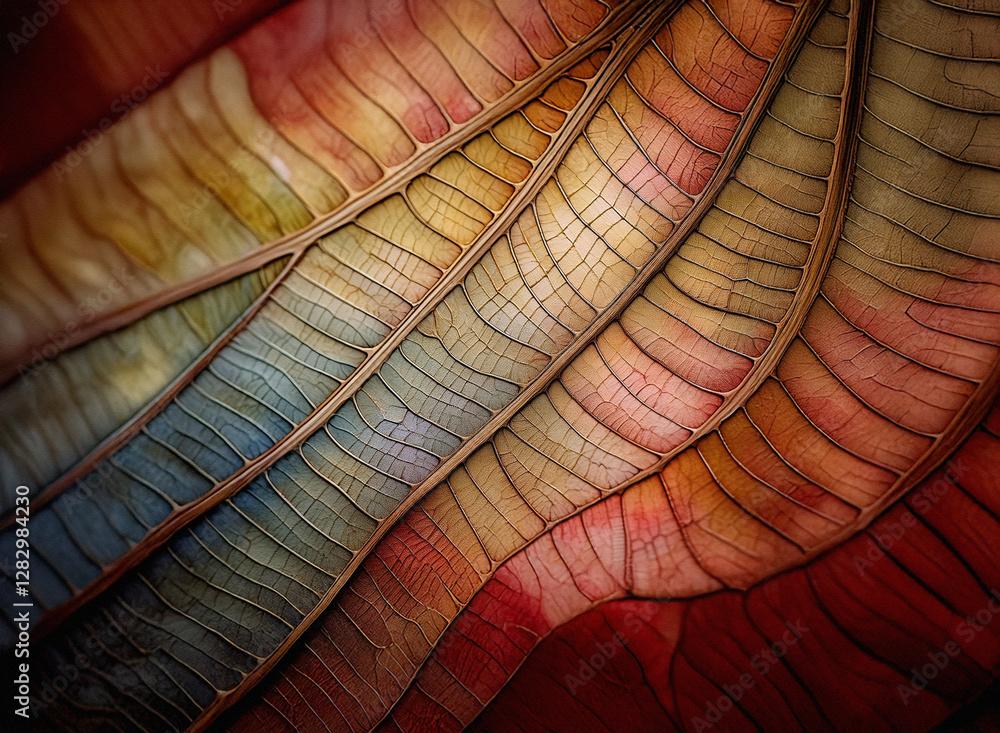 Aufkleber abstract background image displaying textured, curved plant lines with a spectrum of colors from red