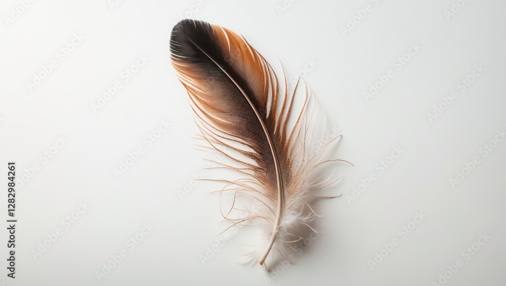 Poster brown and white feather on a plain background with intricate details and soft textures