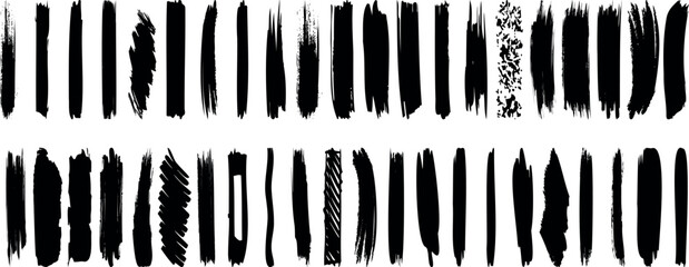 vertical brush stroke vector set, ink brush, grunge, abstract, black paint, texture, artistic hand drawn, design, isolated on white, vector set of dry stroke, rough smear scratch digital element