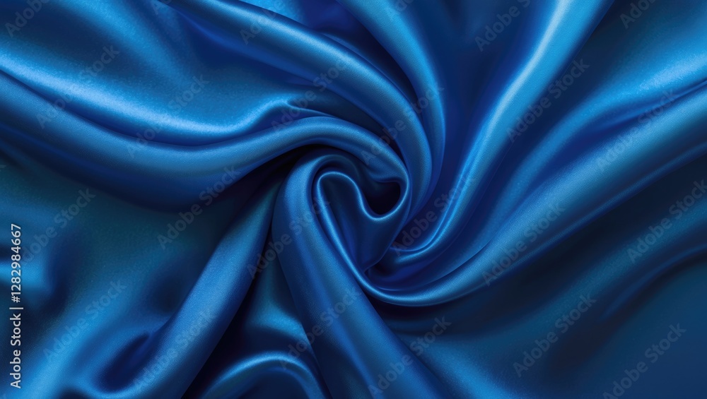 Poster blue satin fabric texture with smooth and glossy surface in swirling pattern, suitable for design an