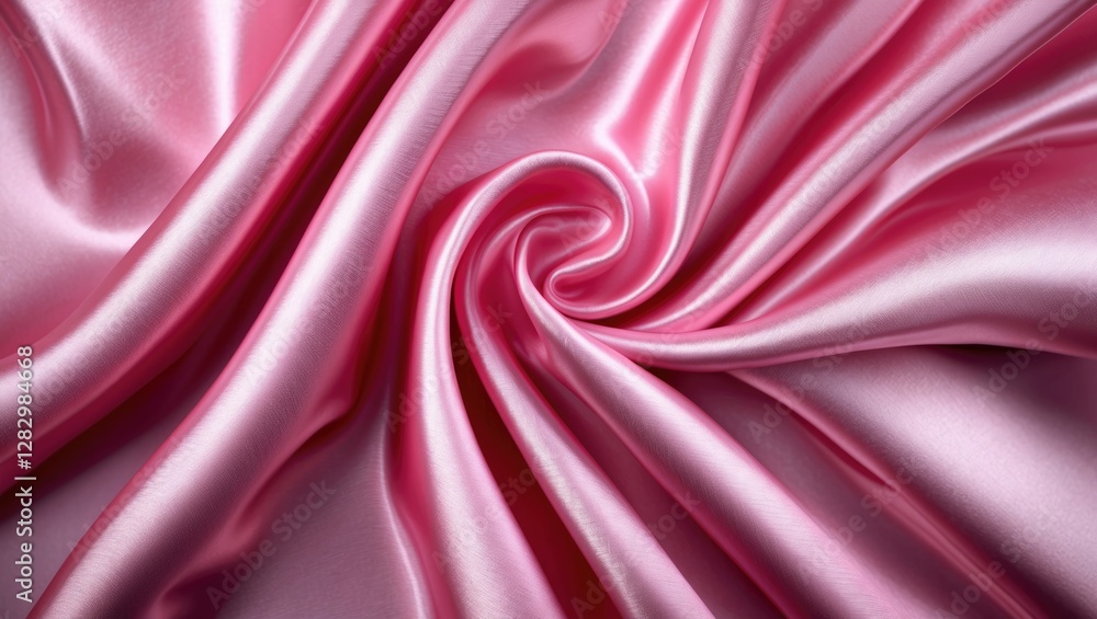 Poster close-up of swirl pattern in smooth pink satin fabric with glossy surface texture