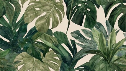 "Tropical Leaves Pattern – Lush Green Botanical Wallpaper"