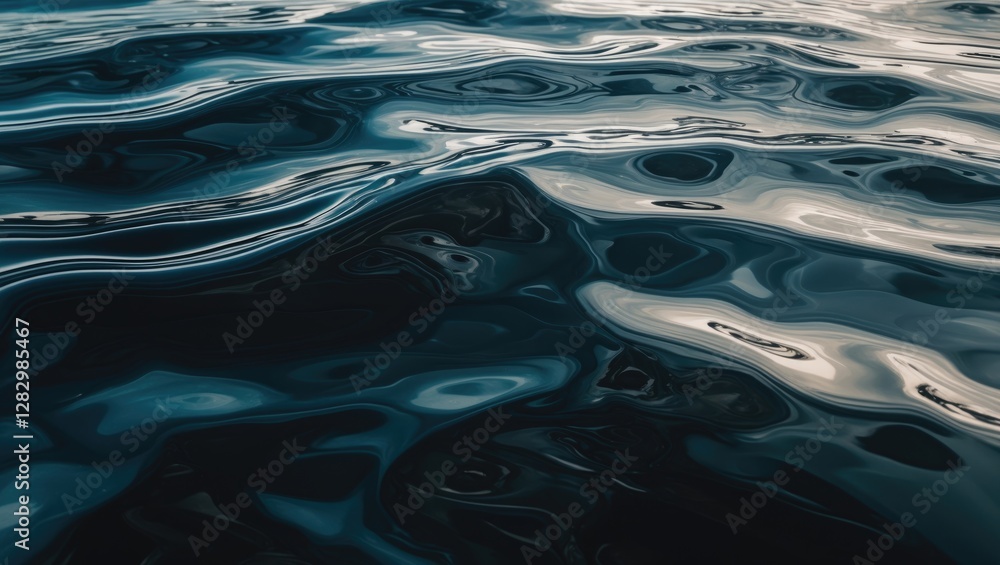 Poster abstract reflections in dark seawater showcasing mesmerizing ripples and unique textures, creating a