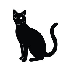 A simple and black cat animal on white background