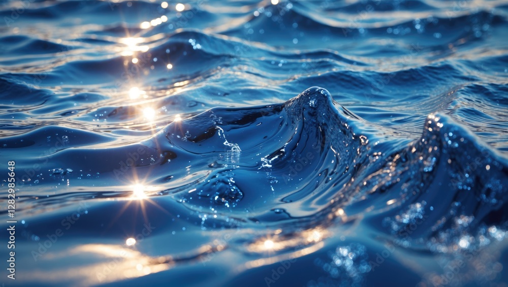 Poster high resolution close-up of rippling water surface with reflections and highlights creating a shimme