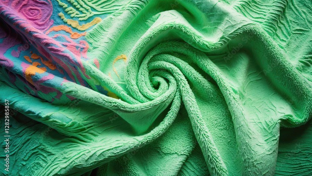 Aufkleber textured abstract background of a wrinkled light green towel featuring vibrant colorful patterns in 