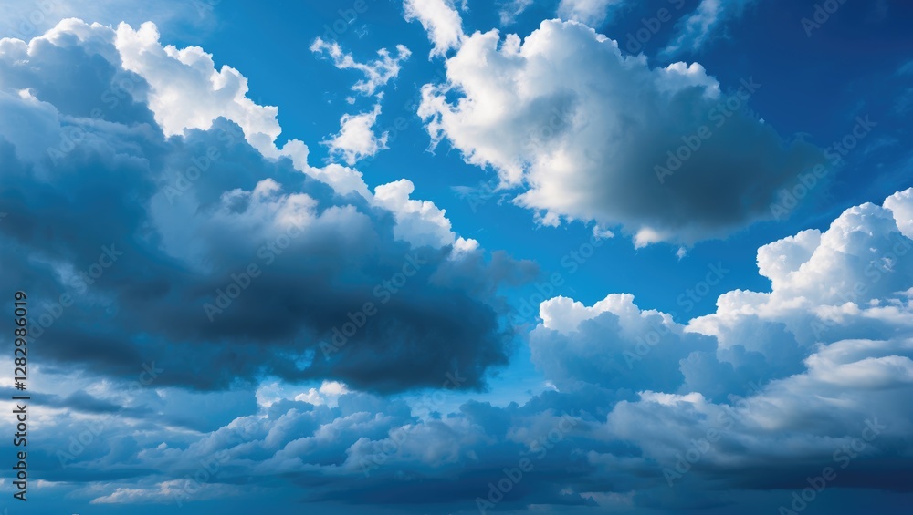 Poster majestic view of a dynamic blue sky adorned with soft white clouds creating a serene natural backdro