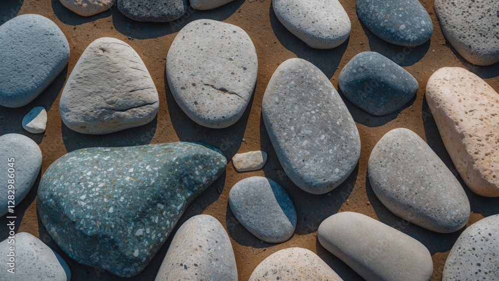 Poster abstract texture of smooth stones on the shore showcasing natural patterns and colors creating a ser