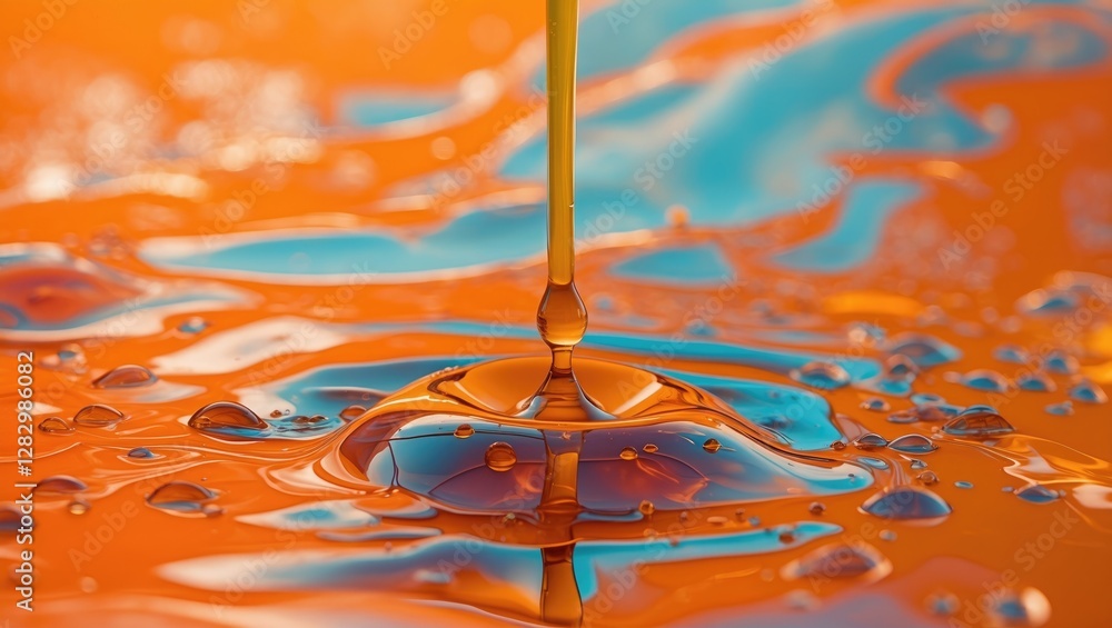Poster vibrant abstract orange background with shimmering oil droplets creating captivating reflections and